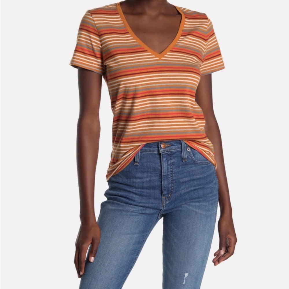 Madewell Multicolor Striped V-Neck Tee